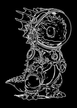 Astronaut Dinosaur Line Art