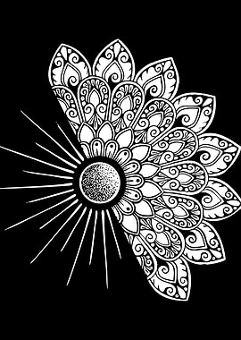 Black and White Floral Mandala