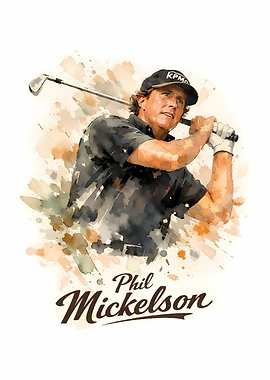 Phil Mickelson Watercolor Golf Swing Portrait