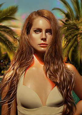 Lana Del Rey Portrait with Tropical Backdrop