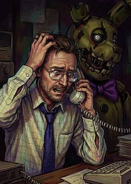 Frightened Man with Springtrap in Background