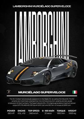 Lamborghini Murciélago Superveloce Car Poster