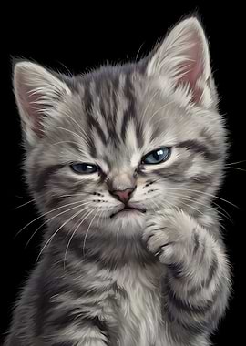 Pensive Gray Tabby Kitten Portrait