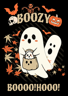 Cute Halloween Ghosts with Boozy Text