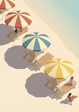 Isometric Beach Scene with Sunbathers