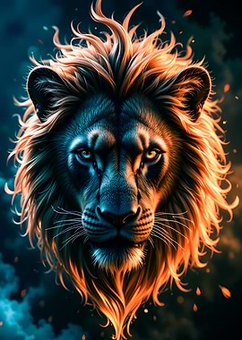 Lion Portrait with Fiery Mane
