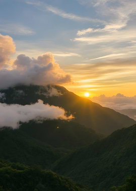 Mountain Sunset with Clouds