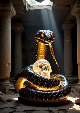 Snake with Skull in Ruins