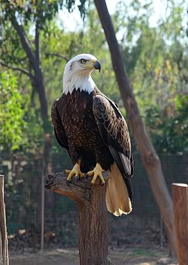 Bald Eagle Perched on Tree Stump