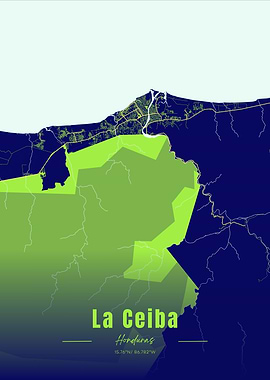La Ceiba, Honduras Map Art