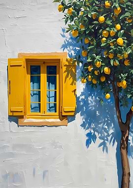 Yellow Window with Lemon Tree Painting