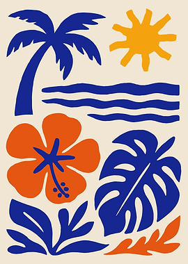 Tropical Beach Illustration with Palm Tree
