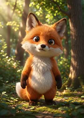 Cute Cartoon Fox in Forest
