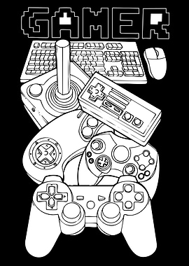 Gamer Gear Black and White Illustration