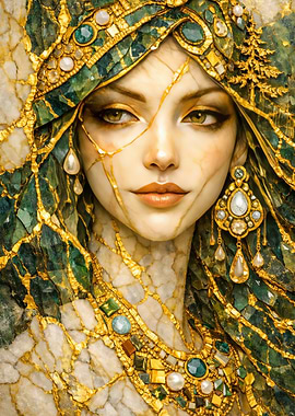 Emerald and Gold Woman Portrait