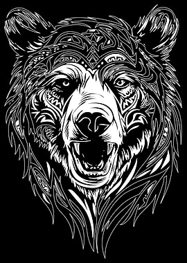 Bear Head Tribal Tattoo Style