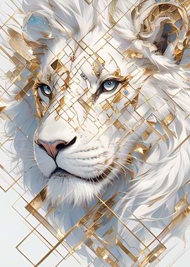 White Lion with Golden Geometric Pattern