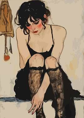 Woman in Black Dress and Stockings