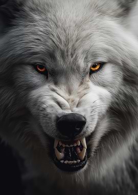 Angry Wolf Close-Up with Sharp Teeth