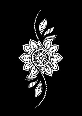 White Floral Mandala on Black Background