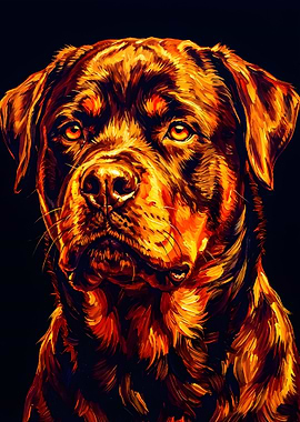 Rottweiler Portrait with Fiery Colors