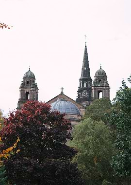 Church with trees in the foreground