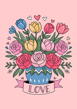 Floral Bouquet with Love Banner