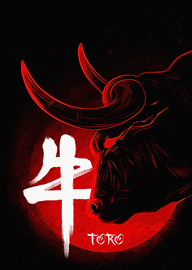 Red and Black Bull Illustration
