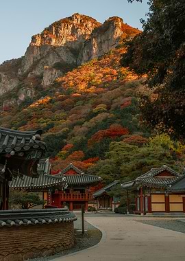 Autumn Mountain Temple in South Korea