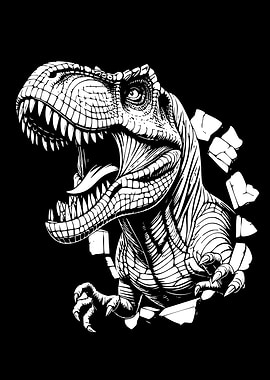 Tyrannosaurus Rex Black and White Illustration