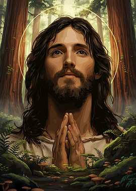 Jesus in Forest Prayer Portrait