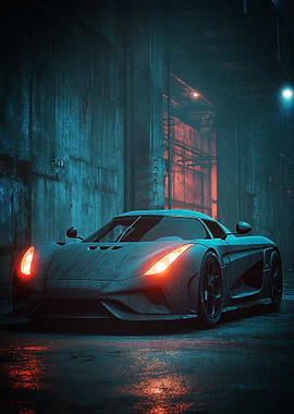 Sleek Car in a Dark Future city Poster