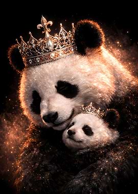 Panda Animal Motherhood - Royal Rose Gold & Silver Luxury Wall Art