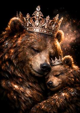 Bear Animal Motherhood - Royal Rose Gold & Silver Luxury Wall Art
