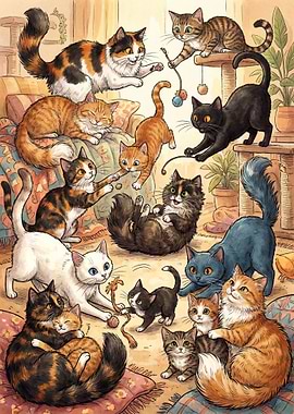 Funny and Playful Cats Illustration