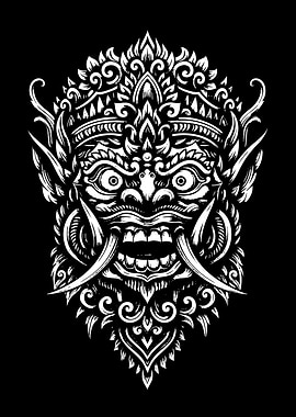 Ornate Black and White Demon Mask