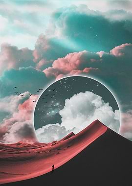 Surreal Desert Landscape with Celestial Portal