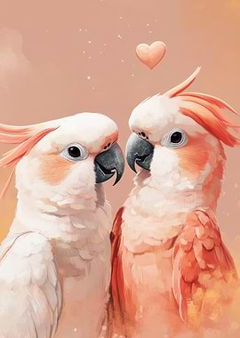 Two Cockatoos in Love | Romantic Valentine Bird Wall Art