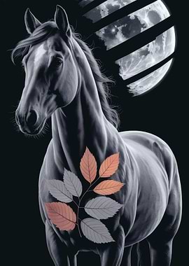 Horse with Leaves and Moon