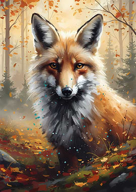 Fox Portrait in Autumn Forest
