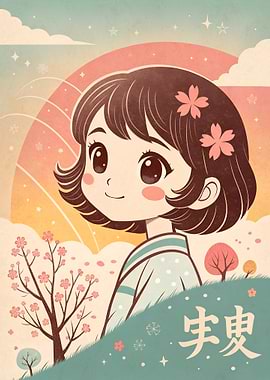 Anime Girl with Cherry Blossoms