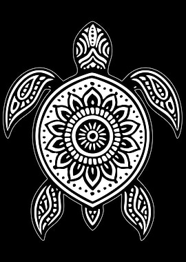 Ornate Turtle Illustration on Black Background