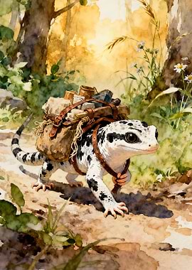 Adventurous Gecko Watercolor Painting