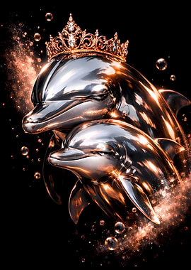 Dolphin Animal Motherhood - Royal Rose Gold & Silver Luxury Wall Art