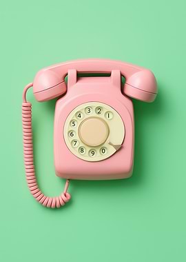 Pink Rotary Phone on Green Background – Pop Art Nostalgia