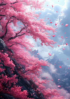 Cherry Blossoms on Mountain