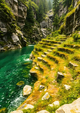 Emerald River Canyon with Mossy Steps
