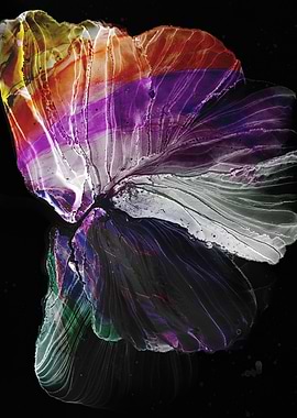 Abstract Alcohol Ink Floral Art on Black Background