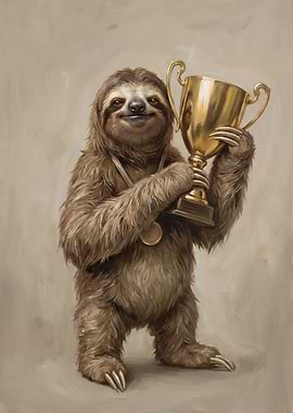 Victorious Sloth with Golden Trophy