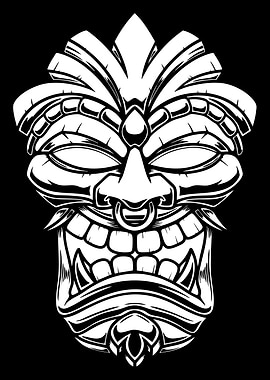 Monochrome Tiki Mask Illustration